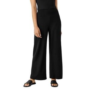 Eileen Fisher Signature Silk High Rise Side Zip Trouser Pants in Black